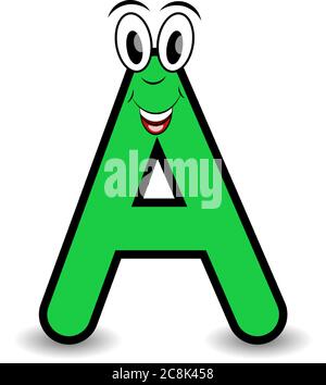 Divertente carattere stile cartoon lettera A con faccia sorridente vettore alfabeto illustrazione. Ideale per attività di apprendimento e apprendimento per bambini Illustrazione Vettoriale