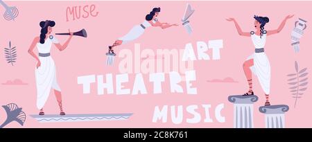 Mitologia greca musa di tragedia e dramma, teatro e musica, ornamento greco Illustrazione Vettoriale