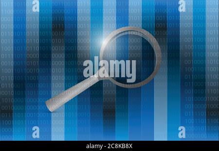 Ingrandire il vetro e la grafica binaria del disegno Illustrazione Vettoriale