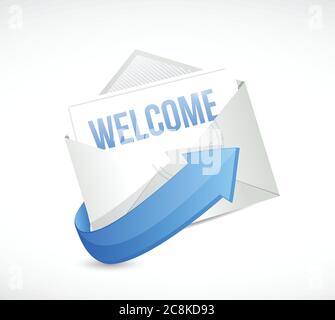 Disegno dell'illustrazione del messaggio di posta di benvenuto su sfondo bianco Illustrazione Vettoriale