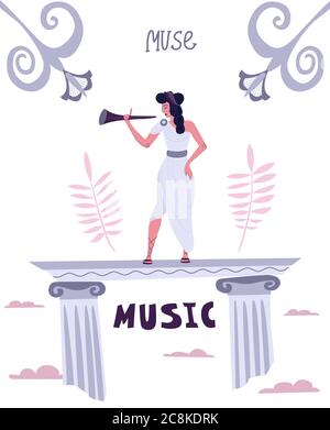 Mitologia greca musa di tragedia e dramma, teatro e musica, ornamento greco Illustrazione Vettoriale