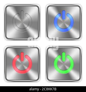 Color power off icone incise in acciaio lucido pulsanti. Ben organizzata struttura di strato i campioni di colore e gli stili di grafico. Illustrazione Vettoriale