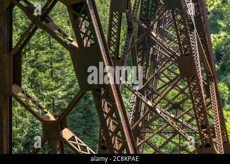 Ponte ferroviario dell'acciaio nell'Idaho settentrionale Foto Stock