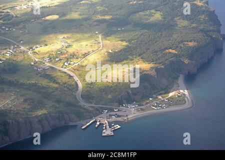Bell Island Ferry dock Terranova, vista aerea Foto Stock