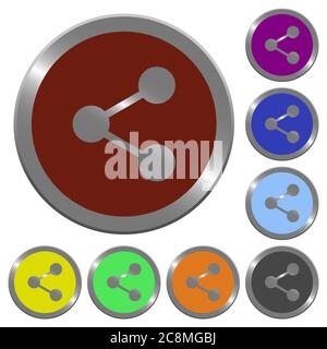 Set di pulsanti di condivisione colori lucidi simili a monete. Struttura di livello ordinata. Illustrazione Vettoriale