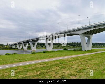 Ponte Jurbarkas-Kiduliai a Jurbarkas, Lituania (il ponte del secolo) Foto Stock