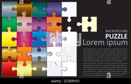 Sfondo presentazione banner puzzle. Concetto di soluzione puzzle. Brillante illustrazione di un puzzle per bambini Illustrazione Vettoriale