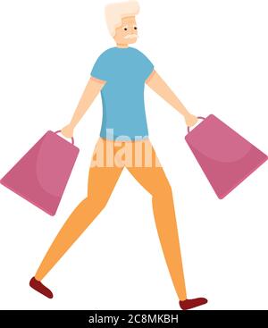 Icona uomo anziano dello shopping. Cartoon di uomo anziano di shopping vettore icona per il web design isolato su sfondo bianco Illustrazione Vettoriale