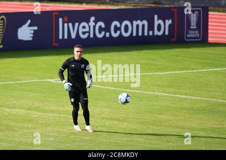 Salvador, Brasile. 25 luglio 2020. Fernando Prass, portiere di Ceara, durante Ceará x Vitória, si è tenuto questo sabato (25), in una partita valida per il Copa do Nordeste 2020, partita che si è tenuta allo stadio Pituaçu, a Salvador, Bahia, Brasile. Credit: Tago Caldas/FotoArena/Alamy Live News Foto Stock