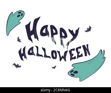 Personaggio fantasma. Halloween spaventoso mostro spettrale, spok di boo morto e simpatico divertente boohoo spooky mosca anime o orrore curioso diavolo fantasma costume isolat Illustrazione Vettoriale