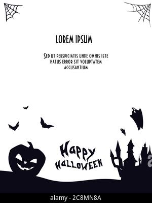 Illustrazione vettoriale della scena notturna di Halloween, carino pipistrello volare, cimitero forestale sullo sfondo Illustrazione Vettoriale