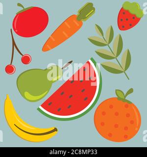 Frutta e verdura design piatto Vector Illustrazione Vettoriale