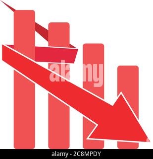 Grafico in calo del mercato azionario grafico aziendale freccia giù vettore Illustrazione Vettoriale
