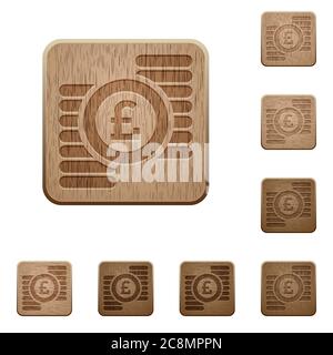 Set di bottoni di legno intagliato in 8 varianti. Illustrazione Vettoriale