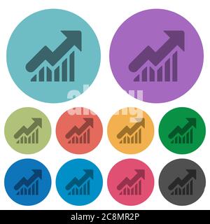 Icona piatta del grafico a colori in aumento impostata su sfondo rotondo. Illustrazione Vettoriale