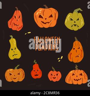 Happy Halloween banner o party invito sfondo con zucche Illustrazione Vettoriale