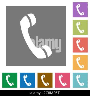 Icona di chiamata piatta impostata su sfondo quadrato colorato. Illustrazione Vettoriale