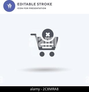 Rimuovi dal vettore icone carrello, segno piatto pieno, pittogramma solido isolato su bianco, illustrazione del logo. Icona Rimuovi dal carrello per la presentazione. Illustrazione Vettoriale