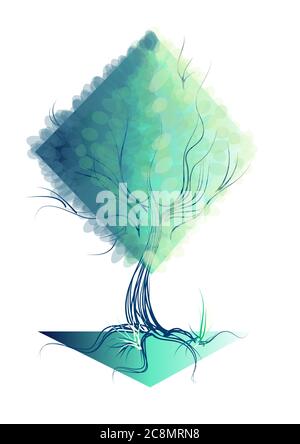albero verde astratto su sfondo bianco Illustrazione Vettoriale