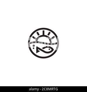 Logo Fish and Sun / disegno di icone Illustrazione Vettoriale