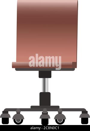Elegante sedia per computer vettoriale 3D da ufficio in stile piatto con tonalità di pelle marrone e vista frontale. Accessori per ufficio arredamento interno per c. Illustrazione Vettoriale