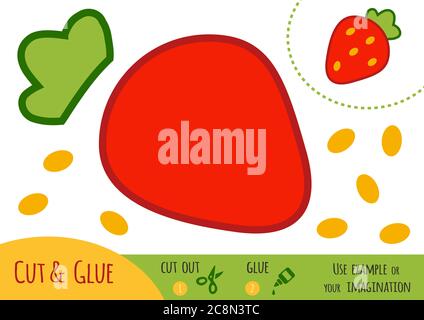Gioco di carta di istruzione per i bambini, Strawberry. Utilizzare forbici e colla per creare l'immagine. Illustrazione Vettoriale