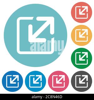 Icona di ridimensionamento piatto impostata su sfondo rotondo. Illustrazione Vettoriale