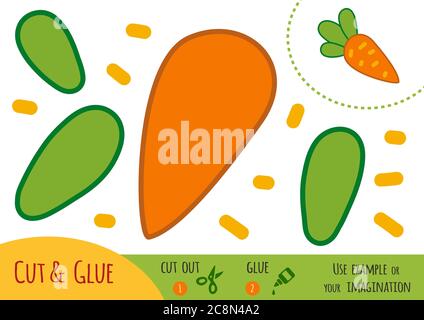 Gioco di carta di istruzione per i bambini, Carrot. Utilizzare forbici e colla per creare l'immagine. Illustrazione Vettoriale