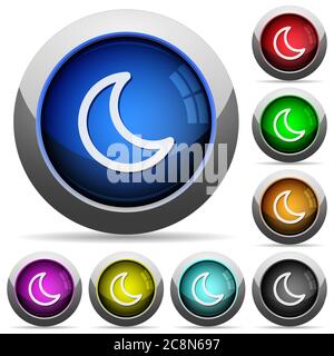 Set di pulsanti tondi per la luna lucida. Struttura di livello ordinata. Illustrazione Vettoriale