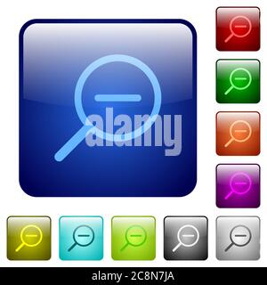 Set di pulsanti quadrati arrotondati in vetro colorato di zoom indietro Illustrazione Vettoriale