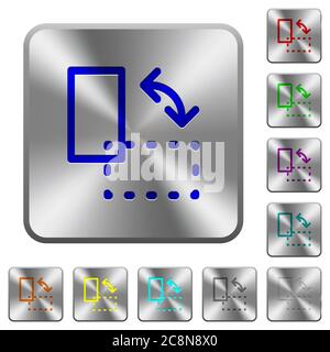Icone di rotazione incise sui bottoni arrotondati in acciaio quadrato Illustrazione Vettoriale