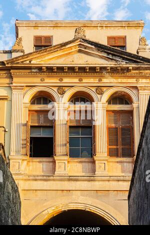 Vecchi edifici nella città di Rodi, Isola di Rodi, Grecia Foto Stock