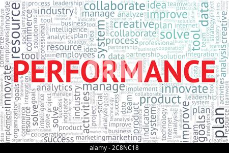 Performance word cloud isolato su sfondo bianco Illustrazione Vettoriale