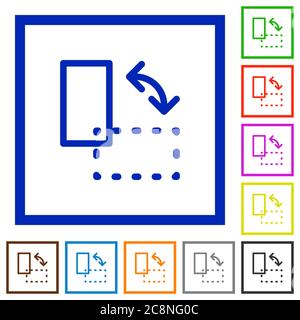 Set di colori quadrati incorniciati ruota le icone piatte dell'elemento su sfondo bianco Illustrazione Vettoriale