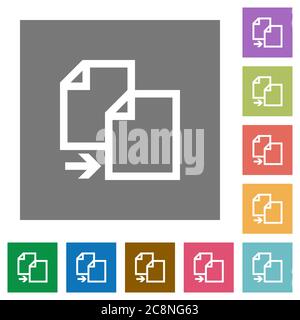 Copia insieme di icone piatte su sfondo quadrato a colori. Illustrazione Vettoriale