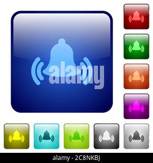 Set di pulsanti quadrati arrotondati in vetro di colore campanello Illustrazione Vettoriale