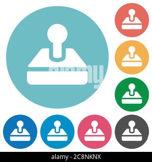 Icona del joystick retrò piatto impostata su sfondo rotondo. Illustrazione Vettoriale