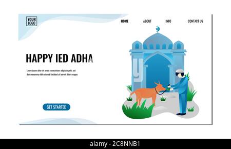 EID al-Adha Qurban celebrazione flat illustrazione.concetto di landing page.modello di disegno vettoriale isolato. Illustrazione Vettoriale