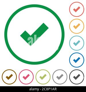 Set di icone piatte con contorno arrotondato di colore OK su sfondo bianco Illustrazione Vettoriale