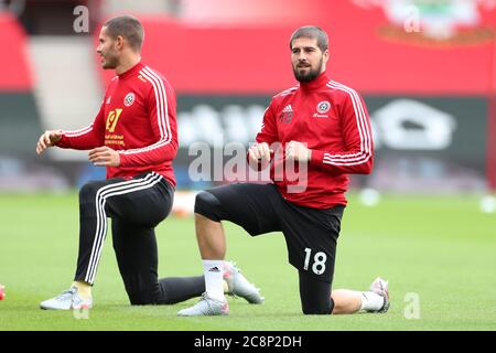 SOUTHAMPTON, REGNO UNITO. 26 LUGLIO 2020 Kiron Freeman di Sheffield United durante la partita della Premier League tra Southampton e Sheffield United al St Mary's Stadium di Southampton. (Credit: Jon Bromley | MI News) Credit: MI News & Sport /Alamy Live News Foto Stock