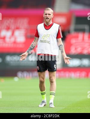 SOUTHAMPTON, REGNO UNITO. 26 LUGLIO 2020 Oliver McBurnie of Sheffield United durante la partita della Premier League tra Southampton e Sheffield United al St Mary's Stadium di Southampton. (Credit: Jon Bromley | MI News) Credit: MI News & Sport /Alamy Live News Foto Stock