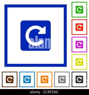 Set di colori quadrati incorniciati ruota a destra icone piatte su sfondo bianco Illustrazione Vettoriale
