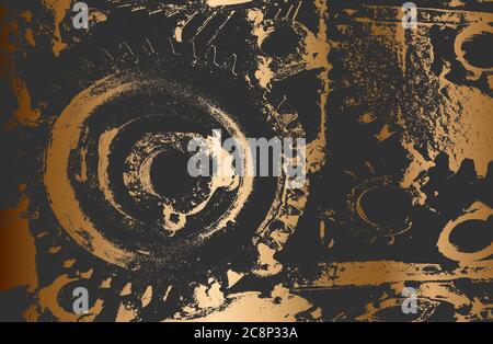 Sfondo in metallo nero dorato di lusso con struttura in metallo temperato. Illustrazione Vettoriale
