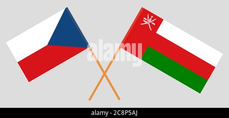 Bandiere incrociate di Oman e Repubblica Ceca. Colori ufficiali. Proporzione corretta. Illustrazione vettoriale Illustrazione Vettoriale