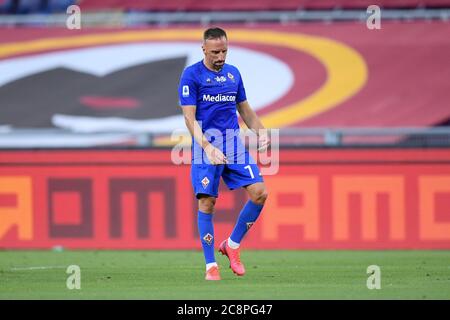 Roma, Italia. 26 luglio 2020. Franck Ribery di ACF Fiorentina si scolpita durante la serie A match tra Roma e Fiorentina allo Stadio Olimpico, Roma, Italia, il 26 luglio 2020. Foto di Giuseppe Maffia. Credit: UK Sports Pics Ltd/Alamy Live News Foto Stock