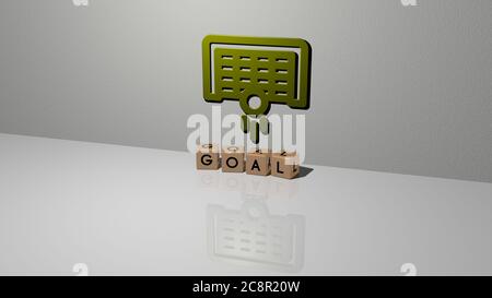 Illustrazione 3D di grafica e testo di obiettivi realizzati da lettere metalliche per i significati relativi del concetto e delle presentazioni. Business e background Foto Stock