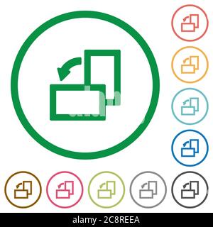 Set di icone piatte con contorno arrotondato di colore sinistro dell'elemento di rotazione su sfondo bianco Illustrazione Vettoriale