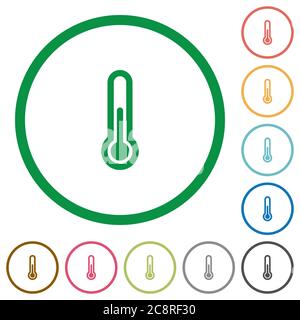 Set di icone piatte arrotondate a colori del termometro su sfondo bianco Illustrazione Vettoriale