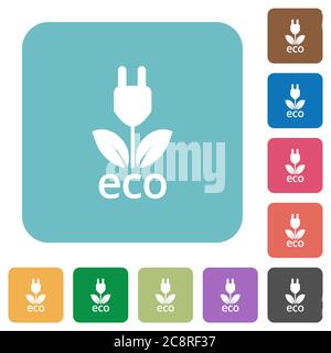 Icone ecologiche piatte su sfondi di colore quadrato arrotondato. Illustrazione Vettoriale