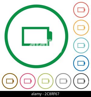 Set di icone colorate di batteria scarica arrotondate e piatte su sfondo bianco Illustrazione Vettoriale
